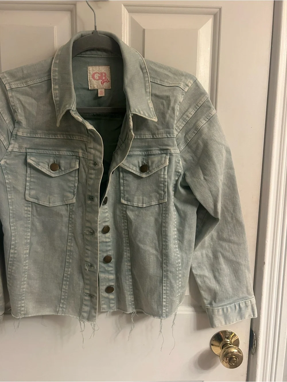 GB Girls Washed Light Blue Denim Jacket with Raw Hem